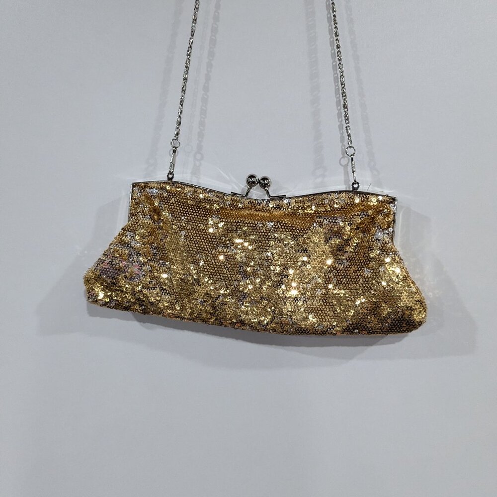 *3/$10* Rachel Sequin Clutch with Chain Strap Gold